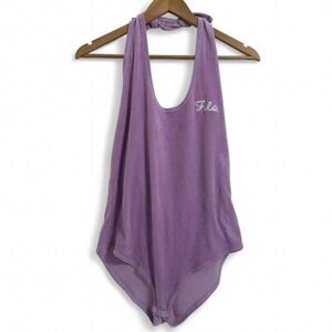 Fila Bodysuit Purple Velour Halter Neck Size L